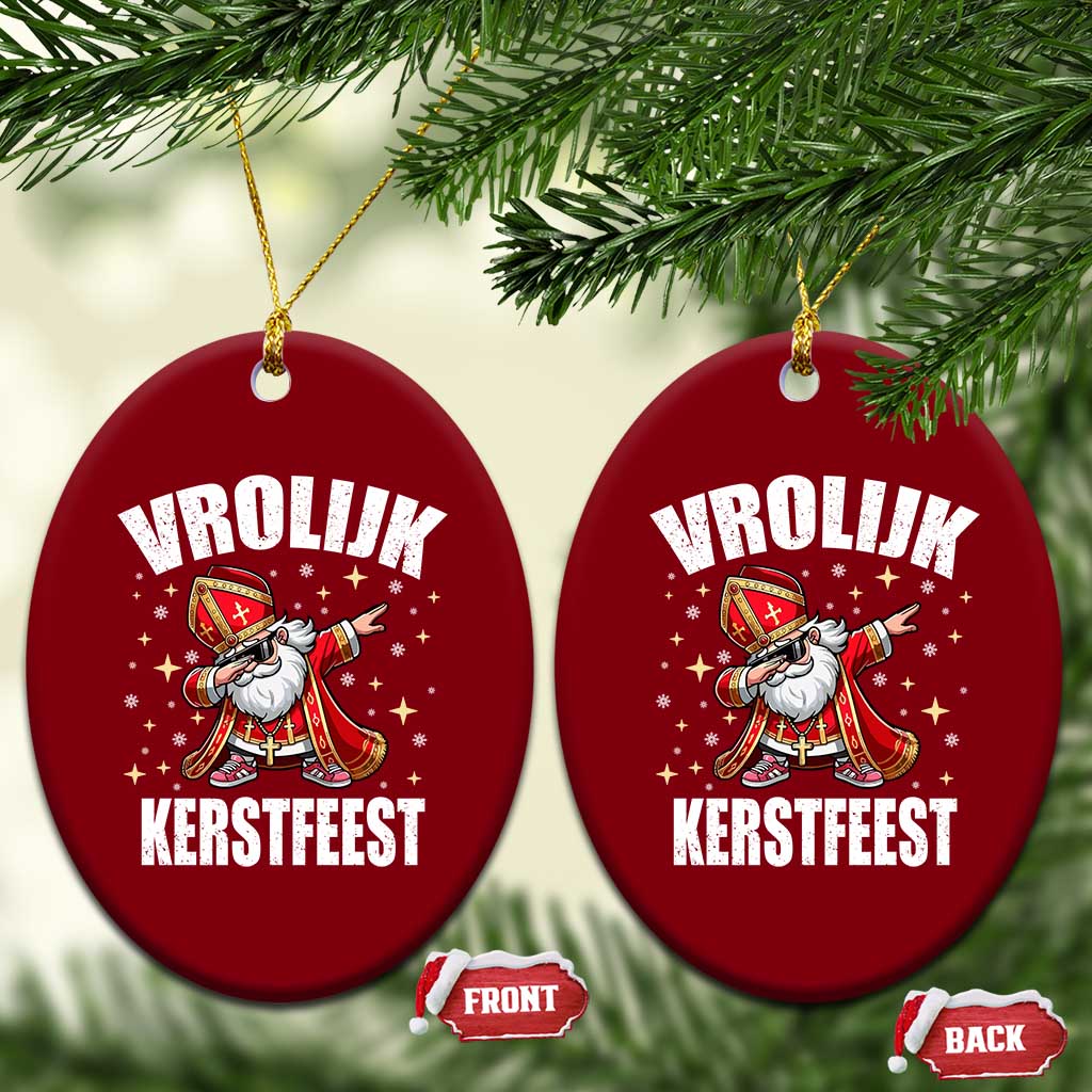 Dutch Christmas Ceramic Ornament Vrolijk Kerstfeest Dabiing Sinterklaas Santa - Wonder Print Shop