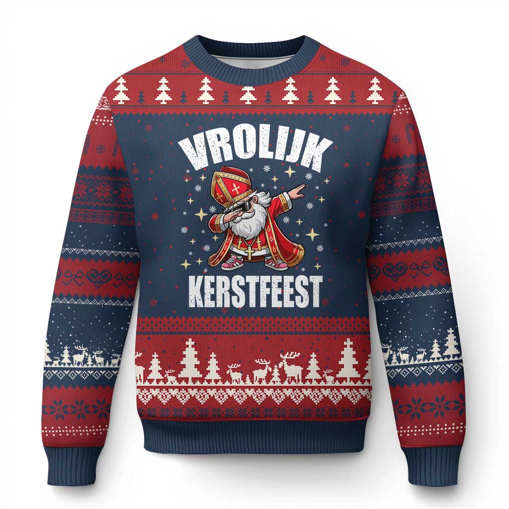 Dutch Xmas Ugly Christmas Sweater Vrolijk Kerstfeest Dabiing Sinterklaas Santa - Wonder Print Shop