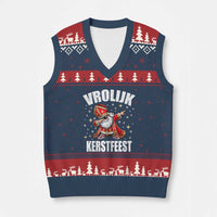 Dutch Xmas V-Neck Knit Sweater Vest Vrolijk Kerstfeest Dabiing Sinterklaas Santa - Wonder Print Shop