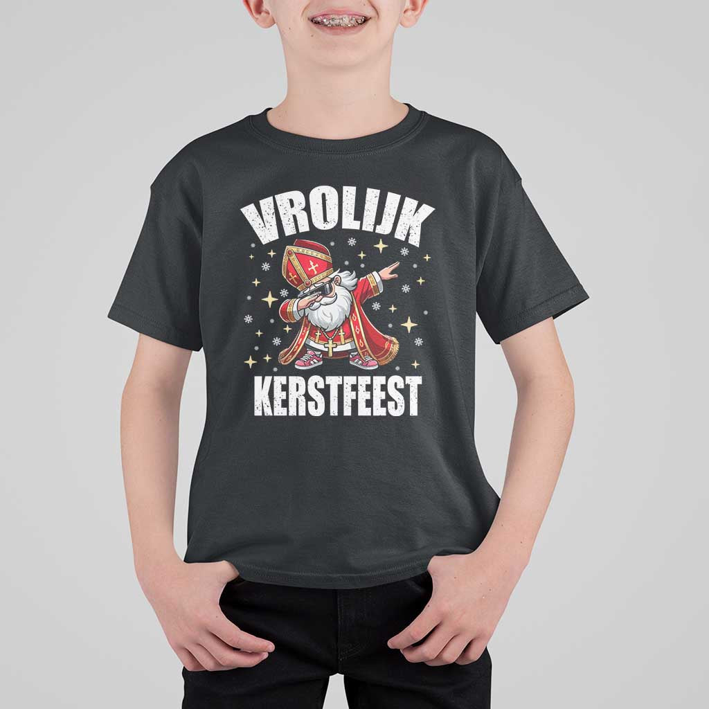 Dutch Christmas T Shirt For Kid Vrolijk Kerstfeest Dabiing Sinterklaas Santa - Wonder Print Shop