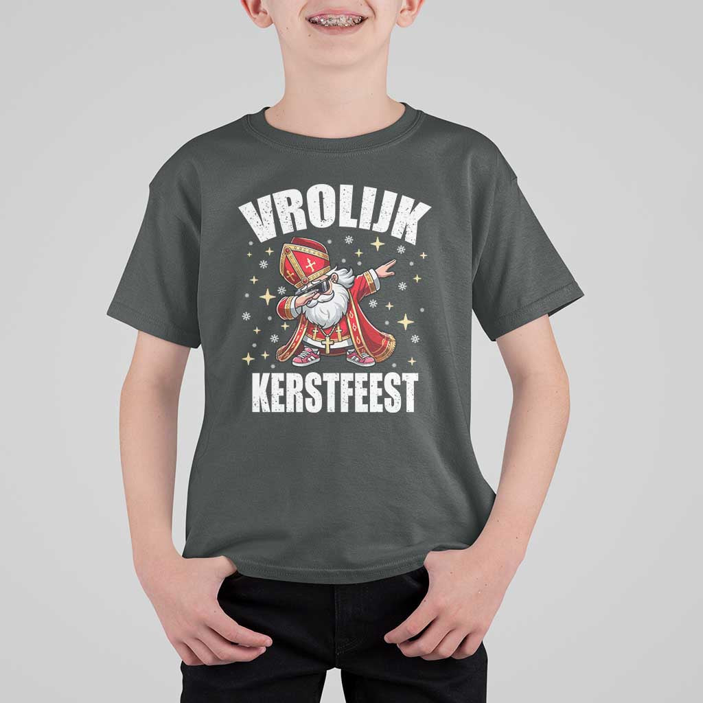 Dutch Christmas T Shirt For Kid Vrolijk Kerstfeest Dabiing Sinterklaas Santa - Wonder Print Shop