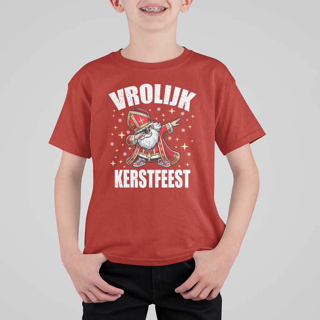 Dutch Christmas T Shirt For Kid Vrolijk Kerstfeest Dabiing Sinterklaas Santa - Wonder Print Shop