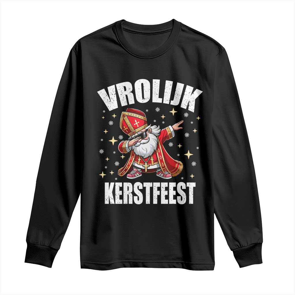 Dutch Christmas Long Sleeve Shirt Vrolijk Kerstfeest Dabiing Sinterklaas Santa - Wonder Print Shop