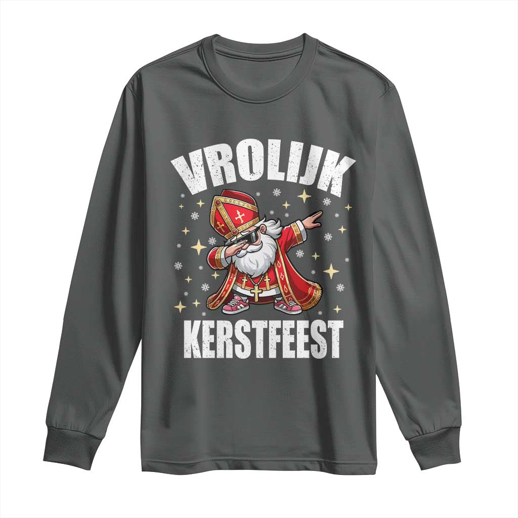Dutch Christmas Long Sleeve Shirt Vrolijk Kerstfeest Dabiing Sinterklaas Santa - Wonder Print Shop