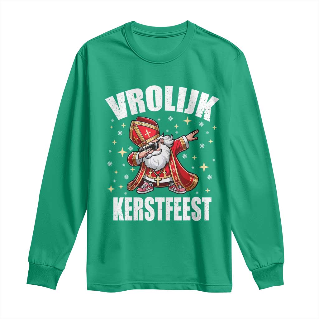 Dutch Christmas Long Sleeve Shirt Vrolijk Kerstfeest Dabiing Sinterklaas Santa - Wonder Print Shop