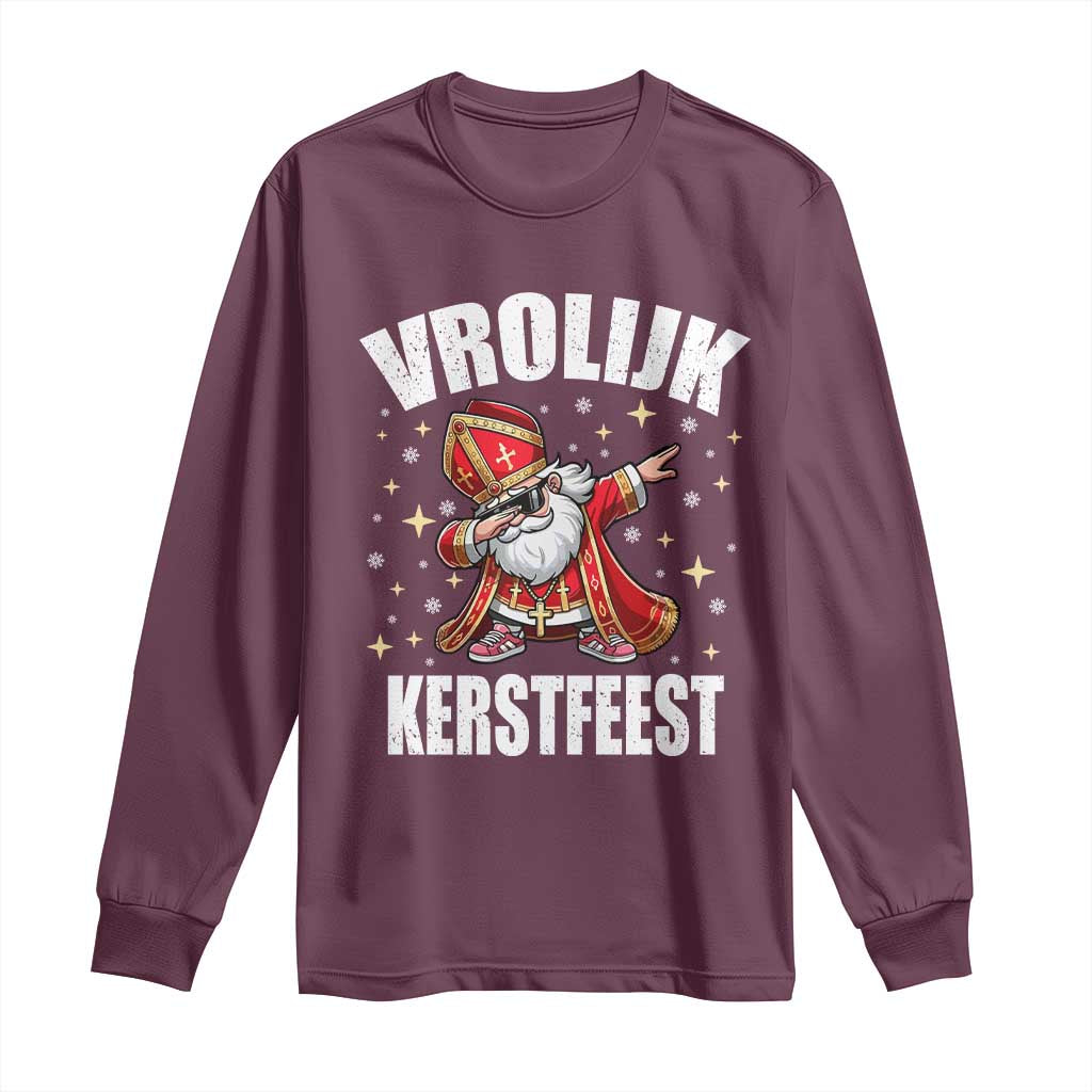 Dutch Christmas Long Sleeve Shirt Vrolijk Kerstfeest Dabiing Sinterklaas Santa - Wonder Print Shop