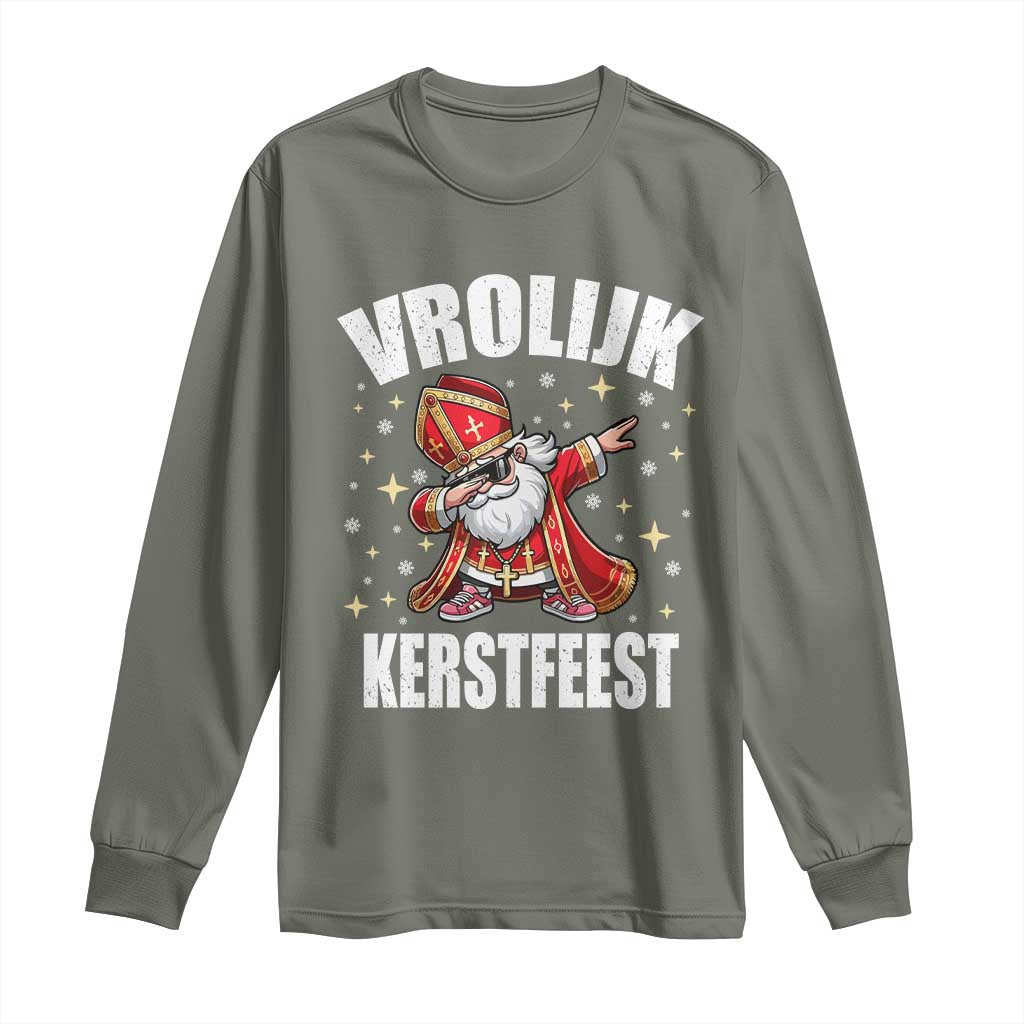 Dutch Christmas Long Sleeve Shirt Vrolijk Kerstfeest Dabiing Sinterklaas Santa - Wonder Print Shop