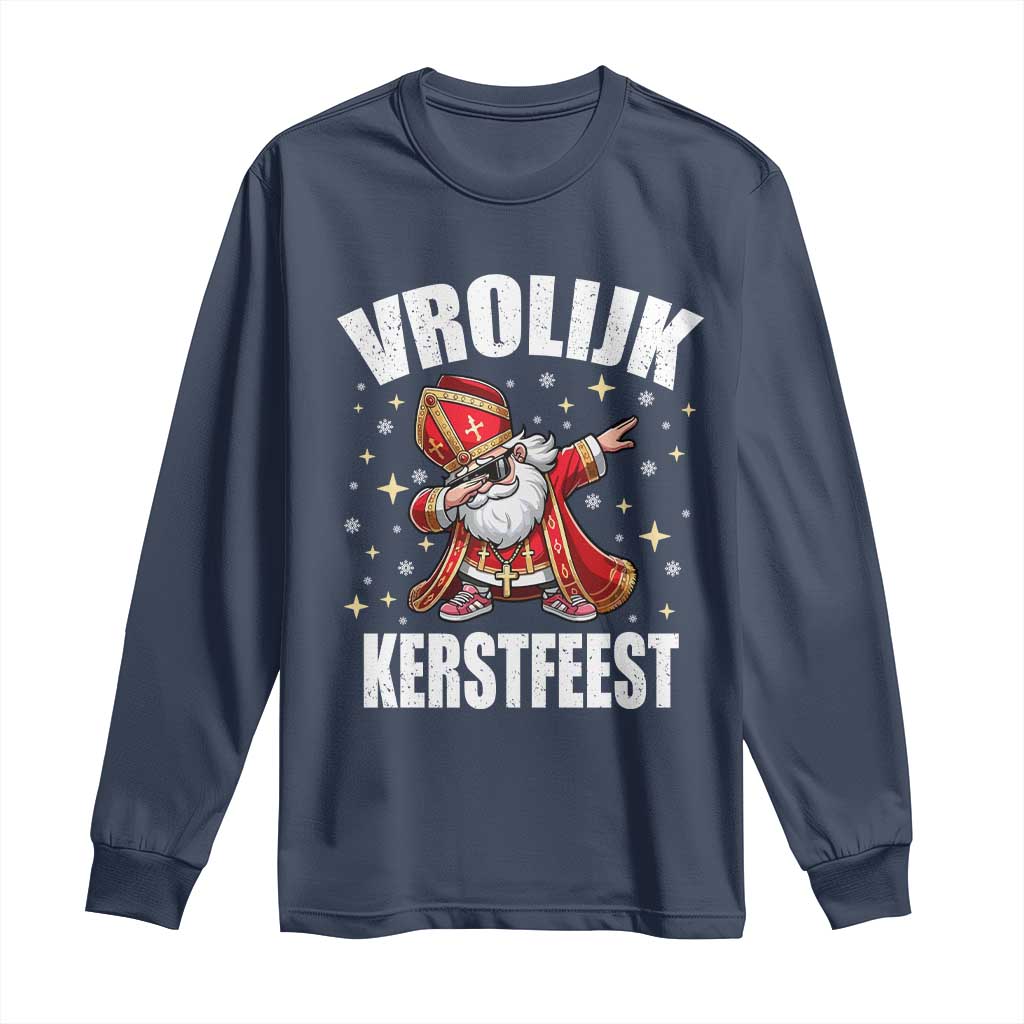 Dutch Christmas Long Sleeve Shirt Vrolijk Kerstfeest Dabiing Sinterklaas Santa - Wonder Print Shop