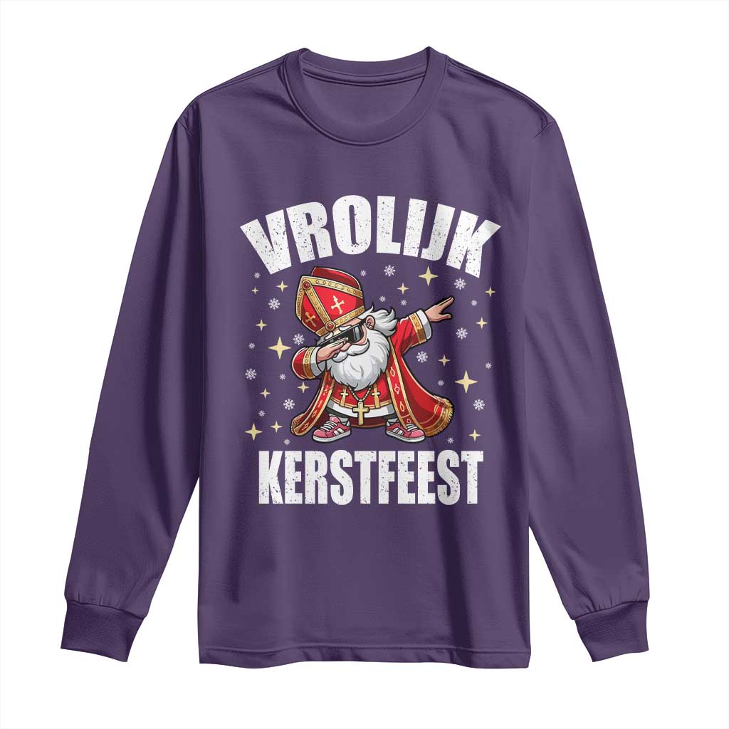 Dutch Christmas Long Sleeve Shirt Vrolijk Kerstfeest Dabiing Sinterklaas Santa - Wonder Print Shop