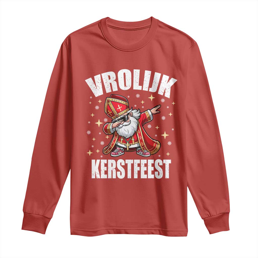 Dutch Christmas Long Sleeve Shirt Vrolijk Kerstfeest Dabiing Sinterklaas Santa - Wonder Print Shop