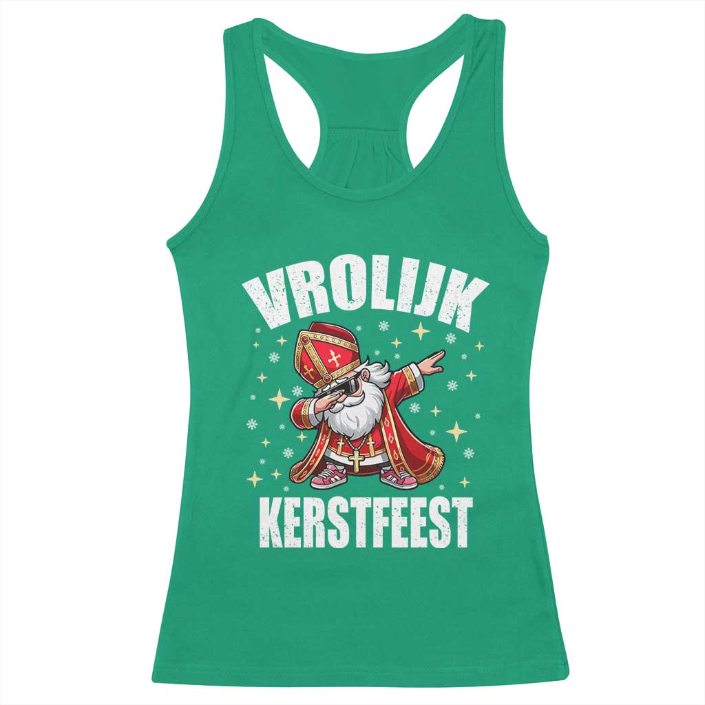 Dutch Christmas Racerback Tank Top Vrolijk Kerstfeest Dabiing Sinterklaas Santa - Wonder Print Shop