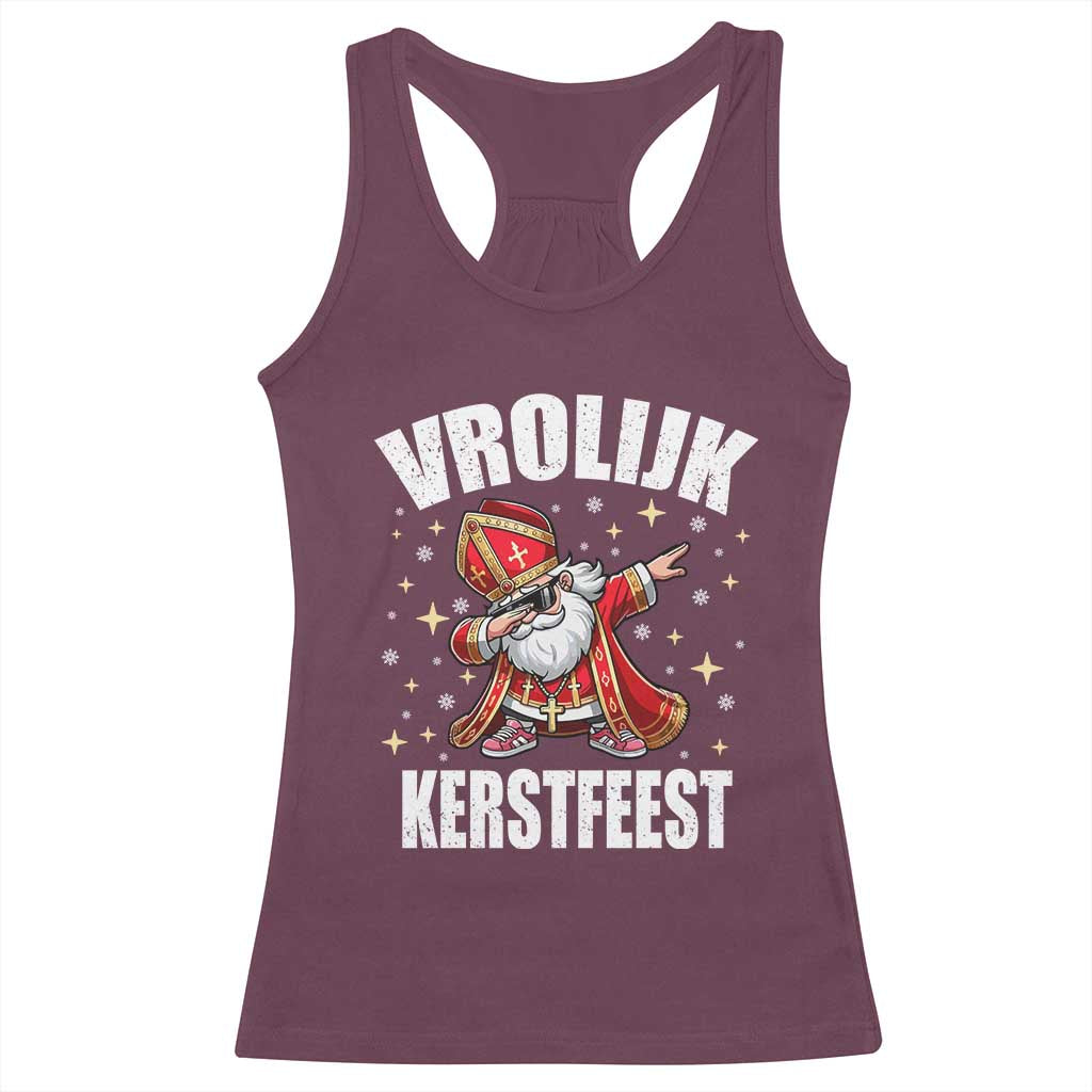 Dutch Christmas Racerback Tank Top Vrolijk Kerstfeest Dabiing Sinterklaas Santa - Wonder Print Shop