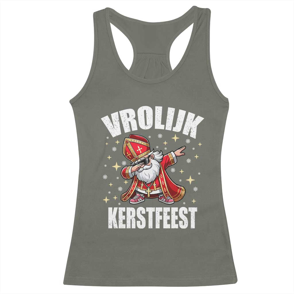 Dutch Christmas Racerback Tank Top Vrolijk Kerstfeest Dabiing Sinterklaas Santa - Wonder Print Shop