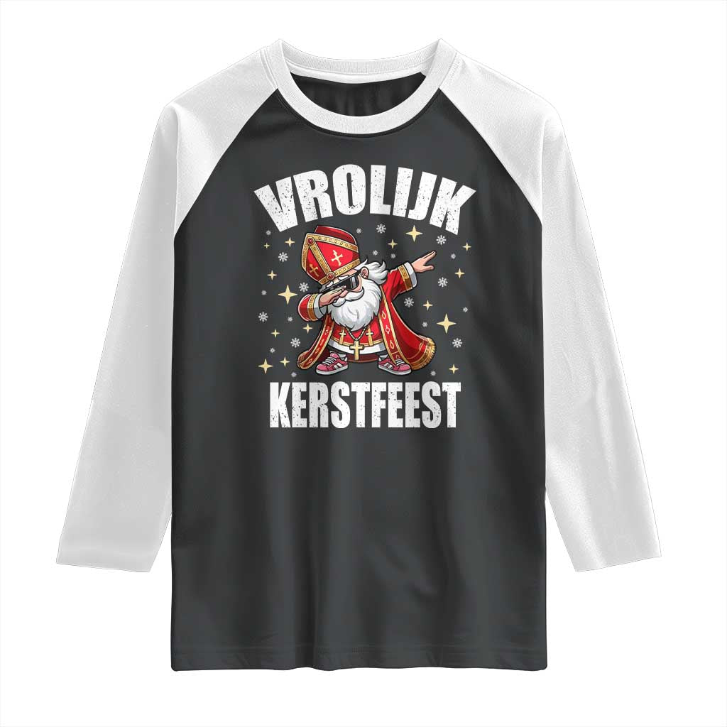 Dutch Christmas Raglan Shirt Vrolijk Kerstfeest Dabiing Sinterklaas Santa - Wonder Print Shop