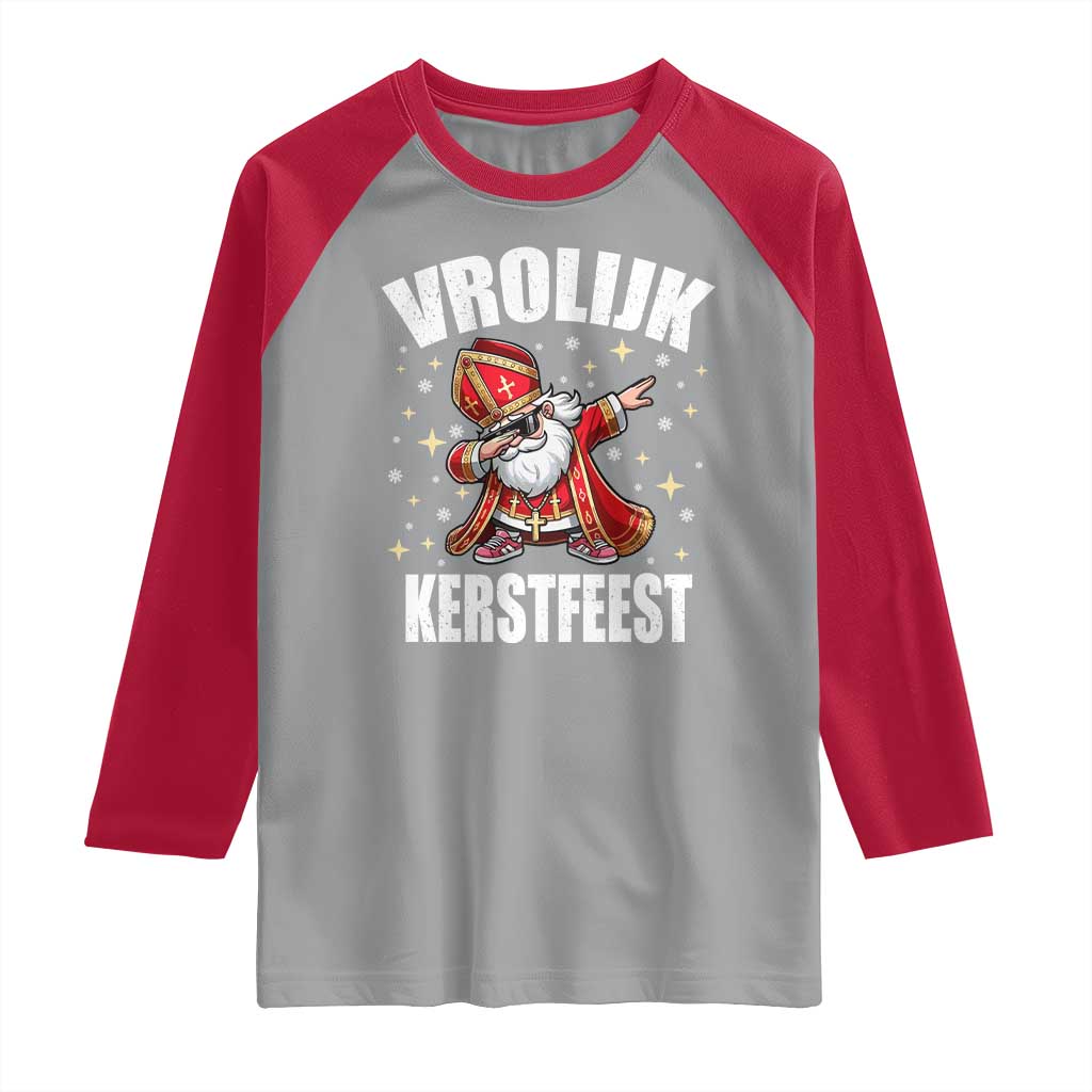 Dutch Christmas Raglan Shirt Vrolijk Kerstfeest Dabiing Sinterklaas Santa - Wonder Print Shop