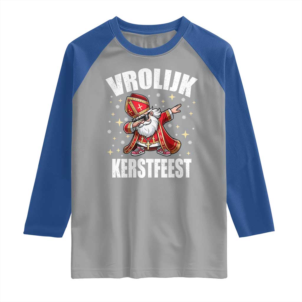 Dutch Christmas Raglan Shirt Vrolijk Kerstfeest Dabiing Sinterklaas Santa - Wonder Print Shop