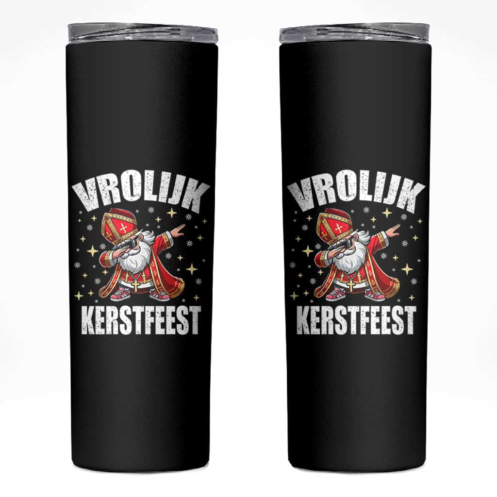 Dutch Christmas Skinny Tumbler Vrolijk Kerstfeest Dabiing Sinterklaas Santa - Wonder Print Shop