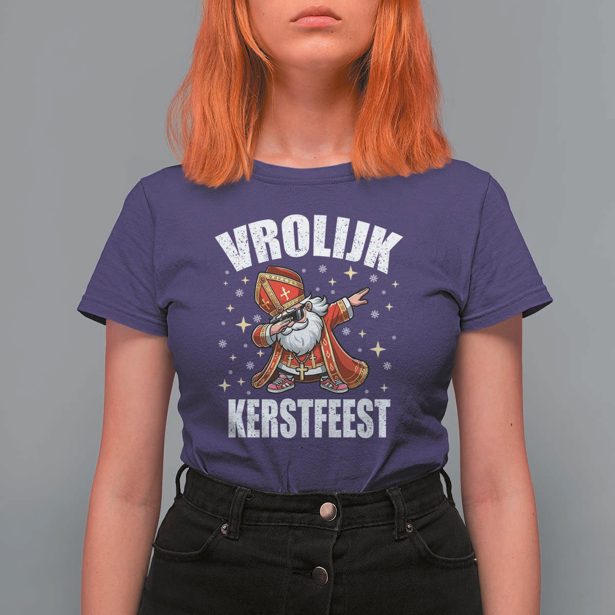 Dutch Christmas T Shirt For Women Vrolijk Kerstfeest Dabiing Sinterklaas Santa - Wonder Print Shop