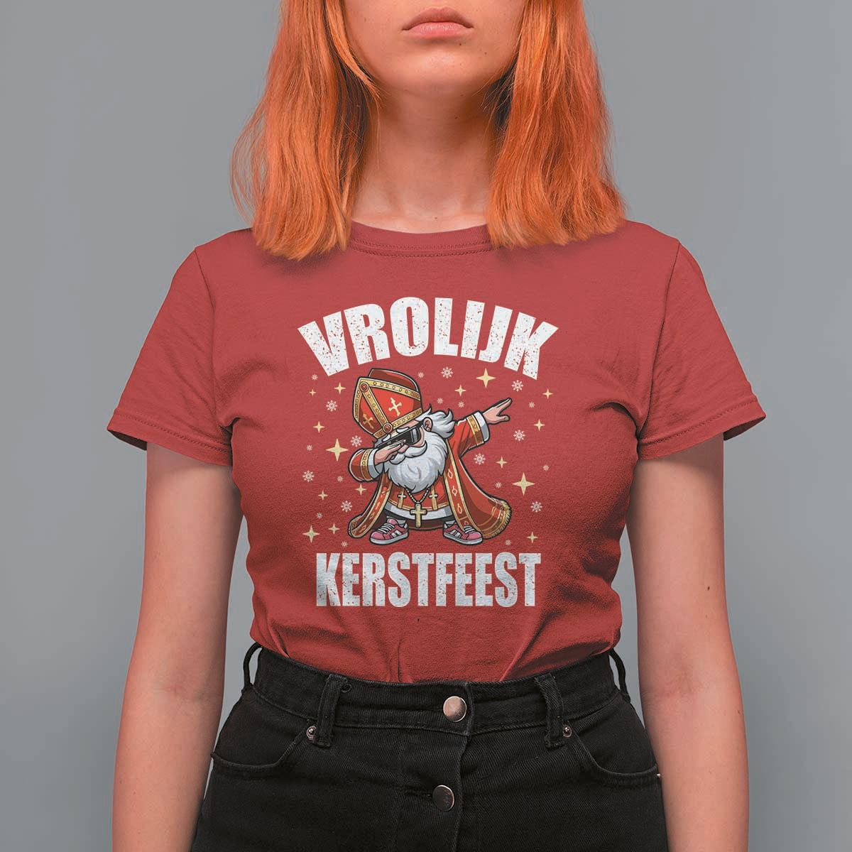 Dutch Christmas T Shirt For Women Vrolijk Kerstfeest Dabiing Sinterklaas Santa - Wonder Print Shop