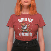 Dutch Christmas T Shirt For Women Vrolijk Kerstfeest Dabiing Sinterklaas Santa - Wonder Print Shop