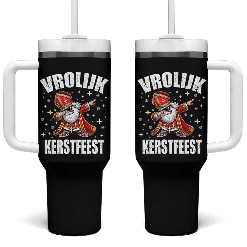 Dutch Christmas Tumbler With Handle Vrolijk Kerstfeest Dabiing Sinterklaas Santa - Wonder Print Shop
