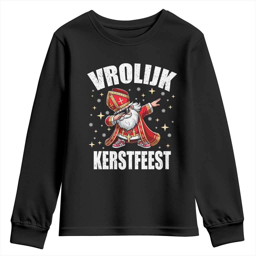 Dutch Christmas Youth Sweatshirt Vrolijk Kerstfeest Dabiing Sinterklaas Santa - Wonder Print Shop
