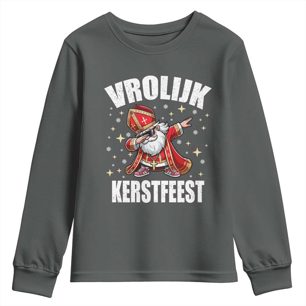 Dutch Christmas Youth Sweatshirt Vrolijk Kerstfeest Dabiing Sinterklaas Santa - Wonder Print Shop