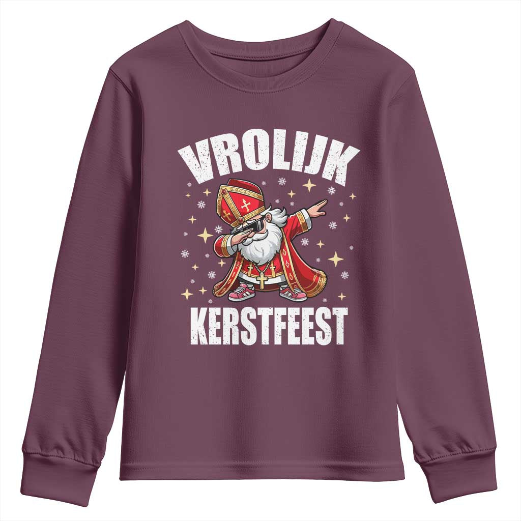 Dutch Christmas Youth Sweatshirt Vrolijk Kerstfeest Dabiing Sinterklaas Santa - Wonder Print Shop