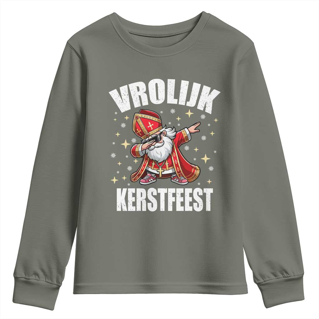 Dutch Christmas Youth Sweatshirt Vrolijk Kerstfeest Dabiing Sinterklaas Santa - Wonder Print Shop