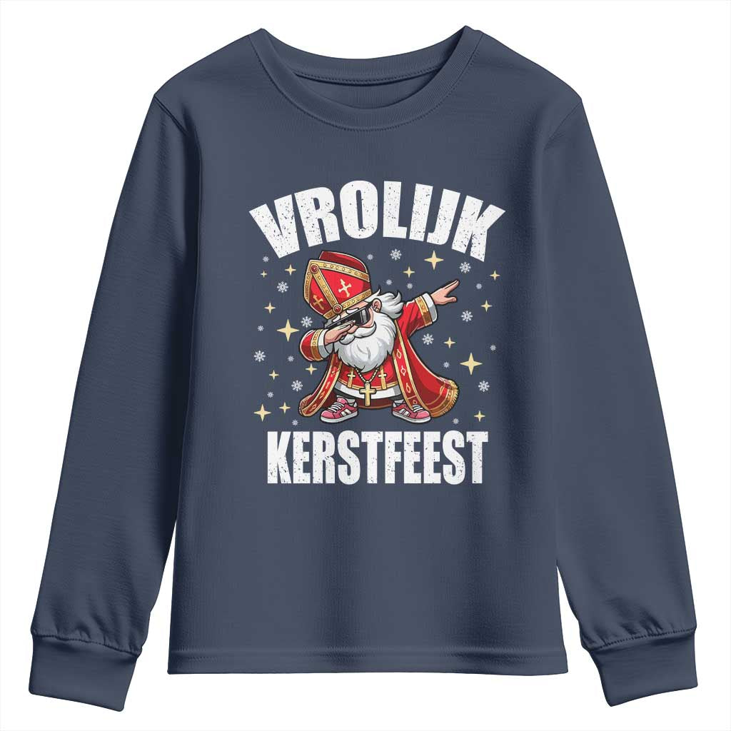 Dutch Christmas Youth Sweatshirt Vrolijk Kerstfeest Dabiing Sinterklaas Santa - Wonder Print Shop