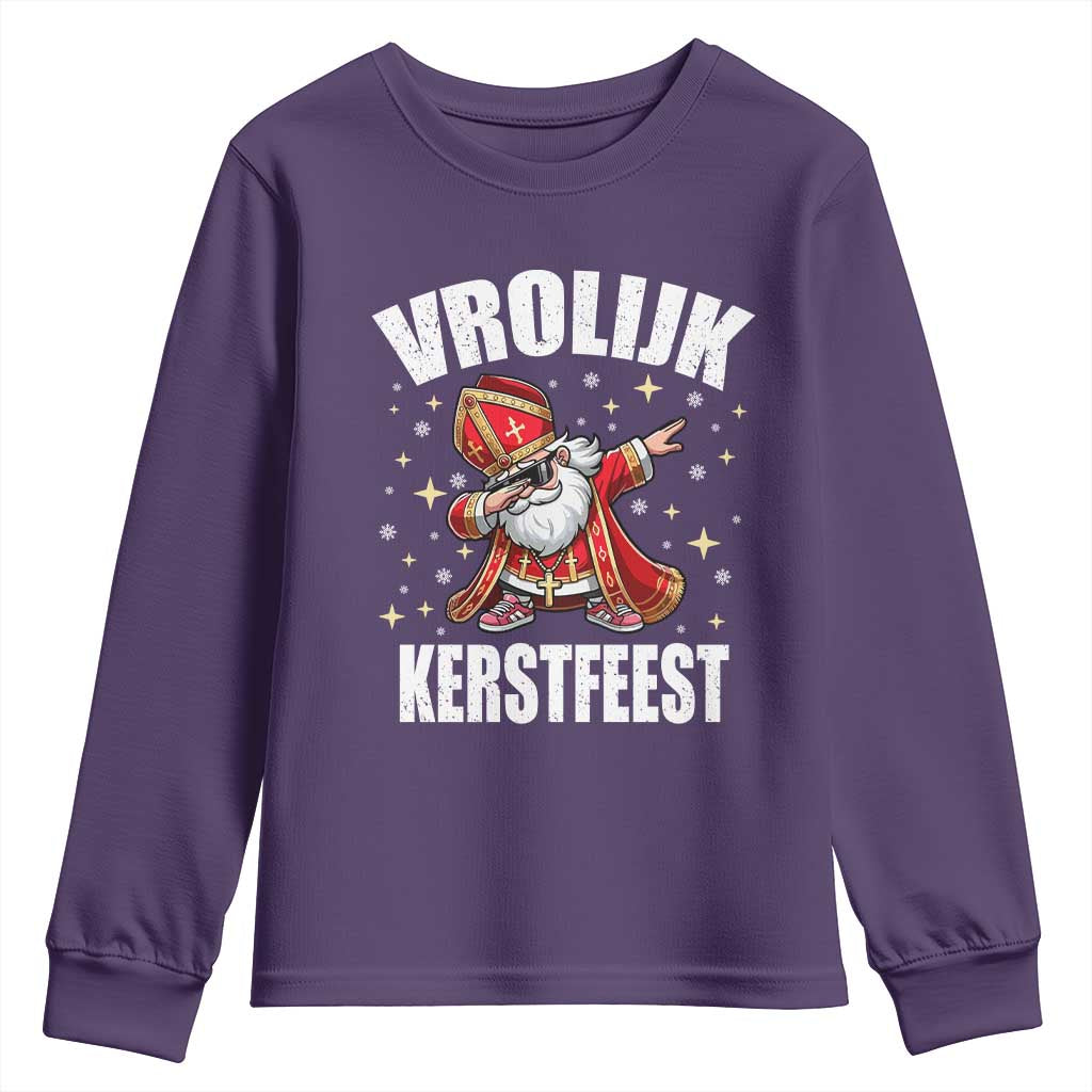 Dutch Christmas Youth Sweatshirt Vrolijk Kerstfeest Dabiing Sinterklaas Santa - Wonder Print Shop