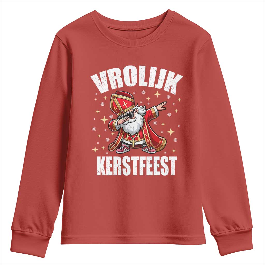 Dutch Christmas Youth Sweatshirt Vrolijk Kerstfeest Dabiing Sinterklaas Santa - Wonder Print Shop