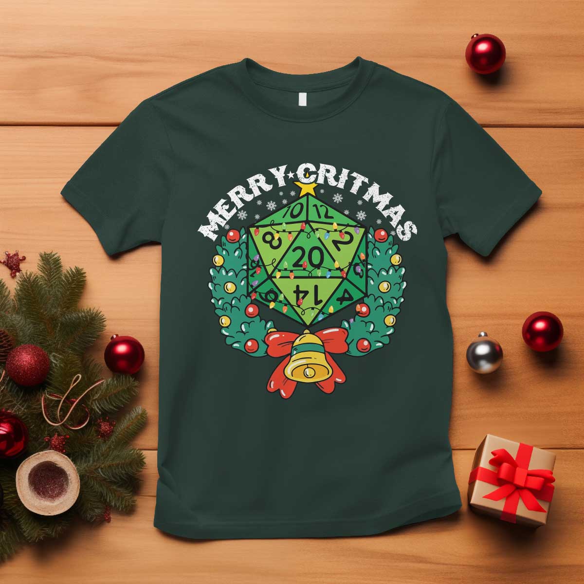 Funny Christmas RPG T Shirt Merry Critmas D20 RPG Gamer Dice Gaming Xmas - Wonder Print Shop