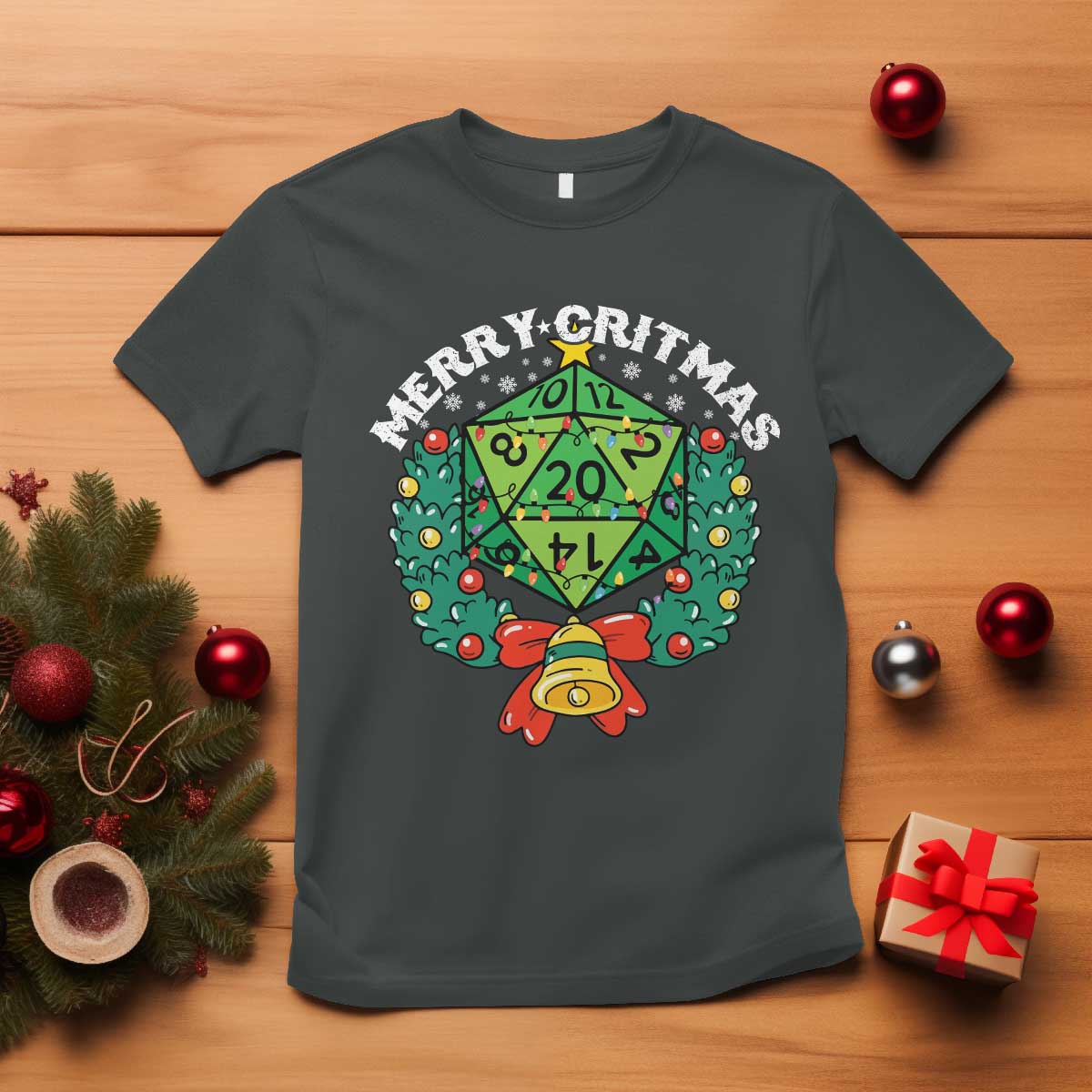 Funny Christmas RPG T Shirt Merry Critmas D20 RPG Gamer Dice Gaming Xmas - Wonder Print Shop