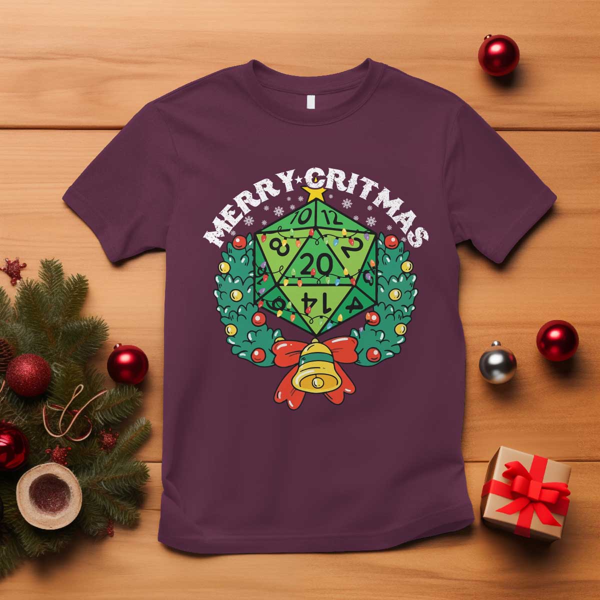 Funny Christmas RPG T Shirt Merry Critmas D20 RPG Gamer Dice Gaming Xmas - Wonder Print Shop