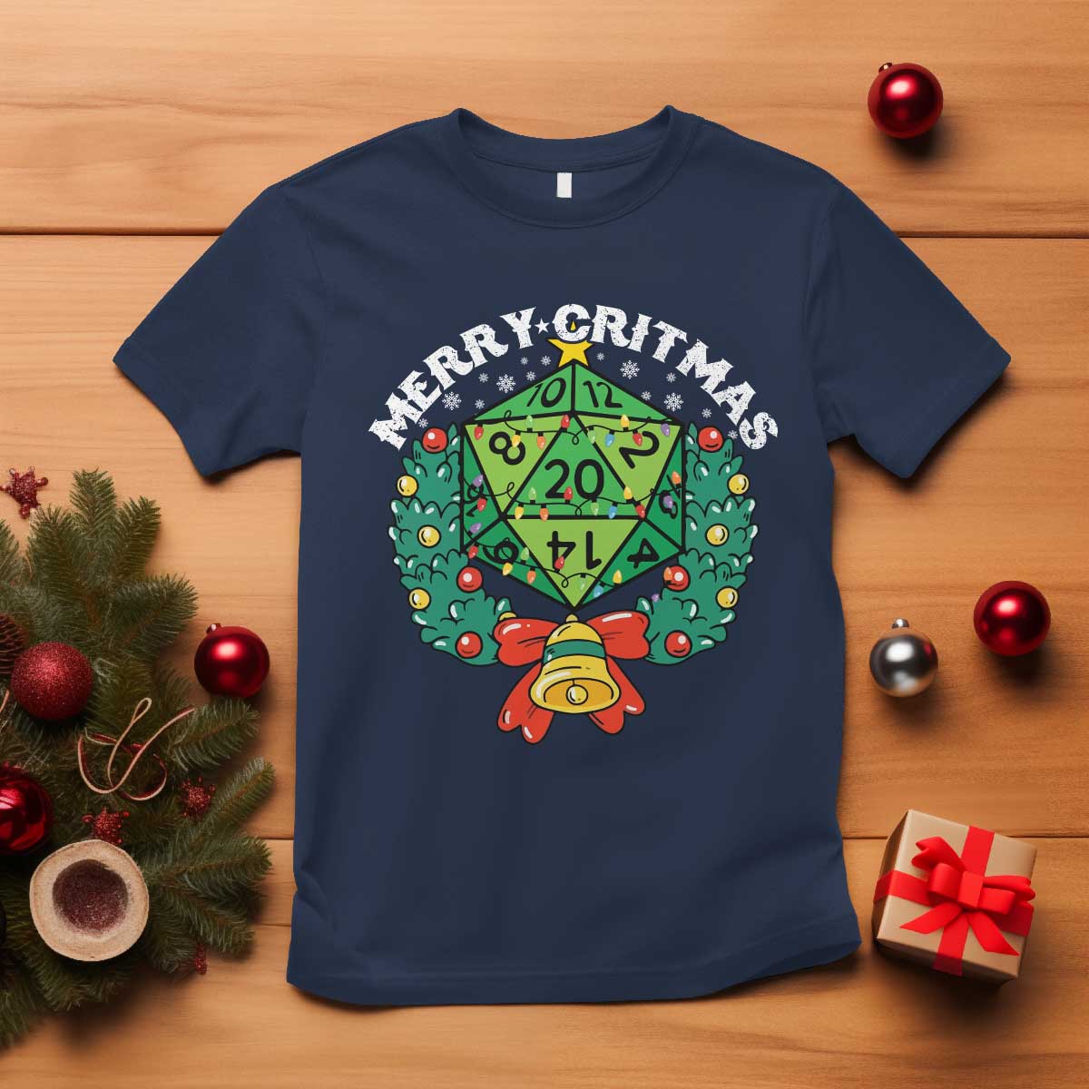 Funny Christmas RPG T Shirt Merry Critmas D20 RPG Gamer Dice Gaming Xmas - Wonder Print Shop