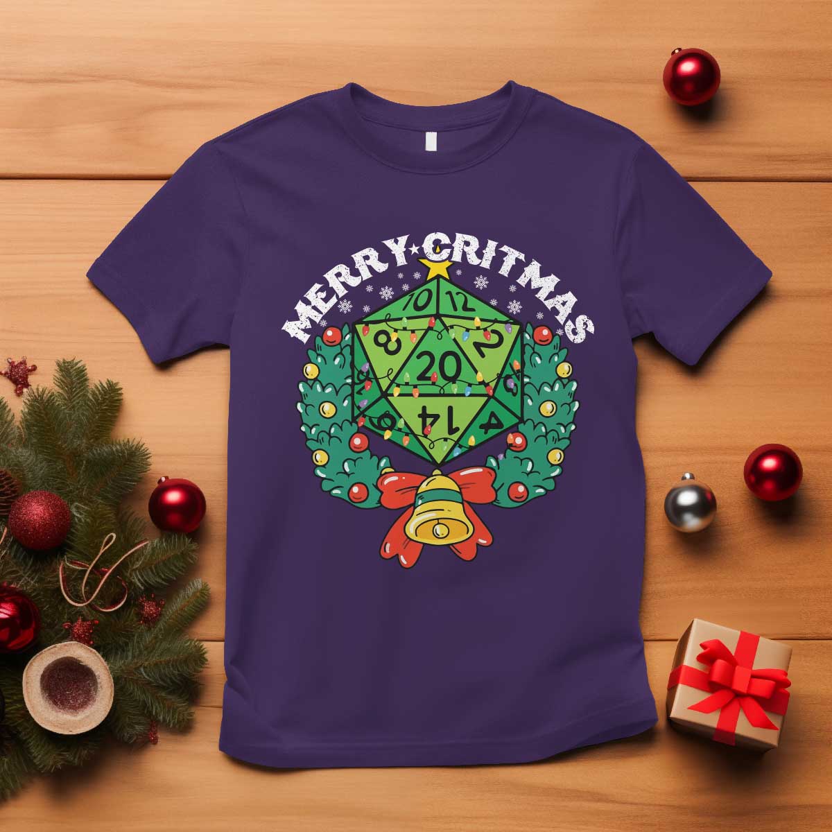Funny Christmas RPG T Shirt Merry Critmas D20 RPG Gamer Dice Gaming Xmas - Wonder Print Shop