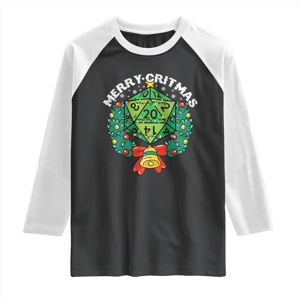 Funny Christmas RPG Raglan Shirt Merry Critmas D20 RPG Gamer Dice Gaming Xmas - Wonder Print Shop