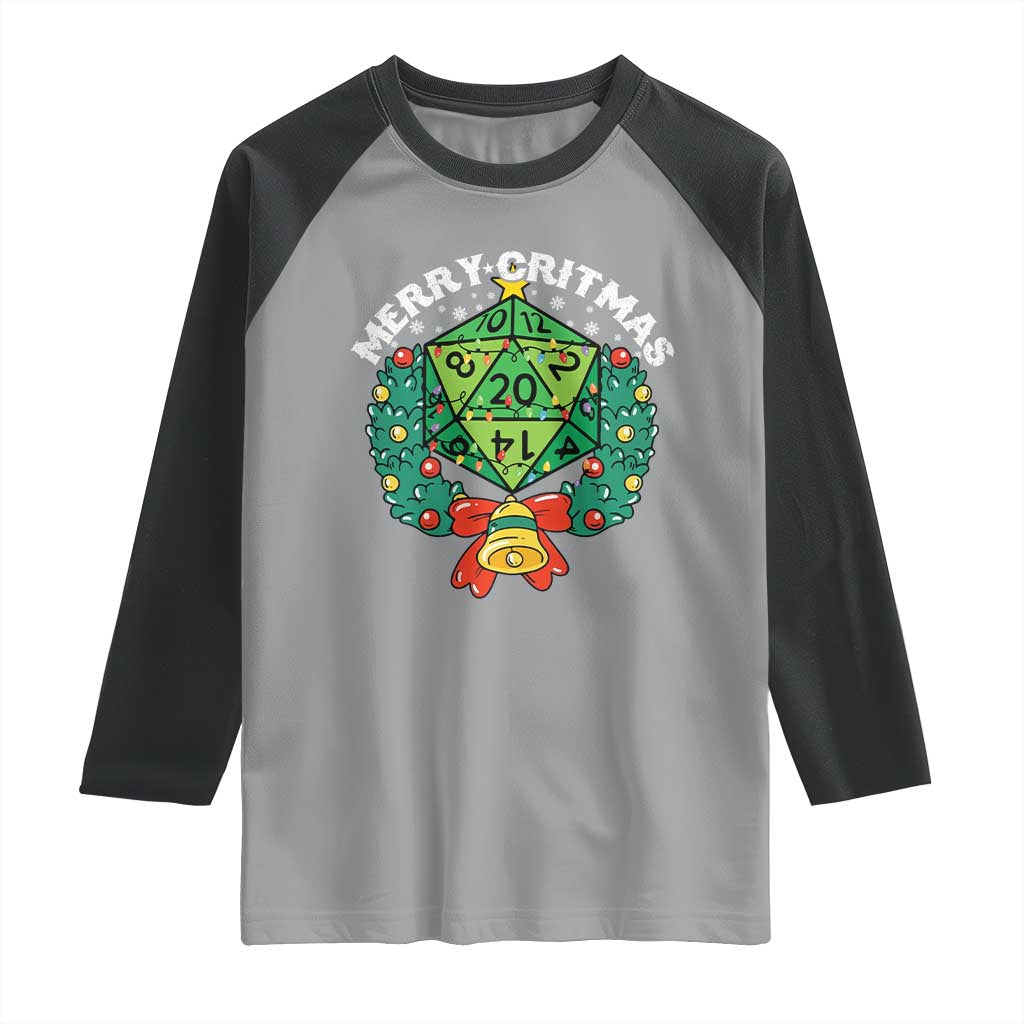 Funny Christmas RPG Raglan Shirt Merry Critmas D20 RPG Gamer Dice Gaming Xmas - Wonder Print Shop