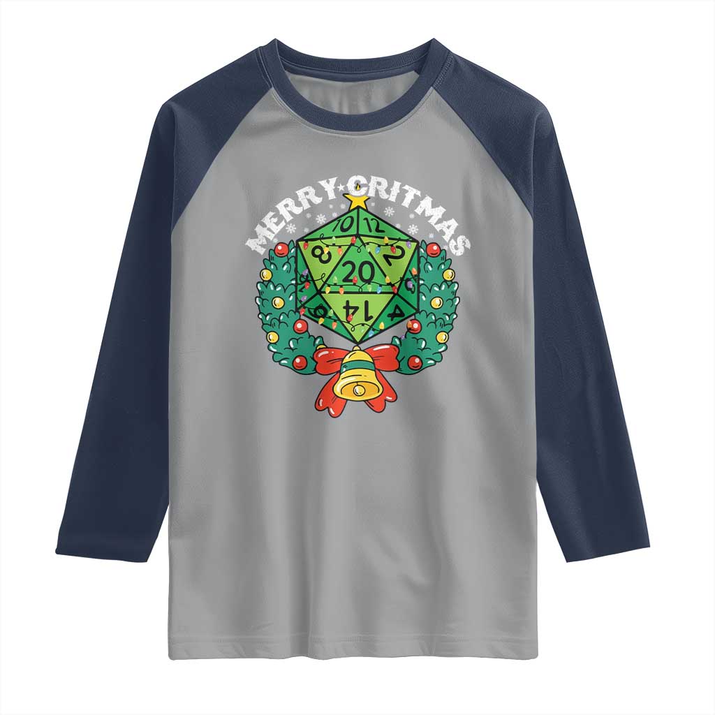Funny Christmas RPG Raglan Shirt Merry Critmas D20 RPG Gamer Dice Gaming Xmas - Wonder Print Shop