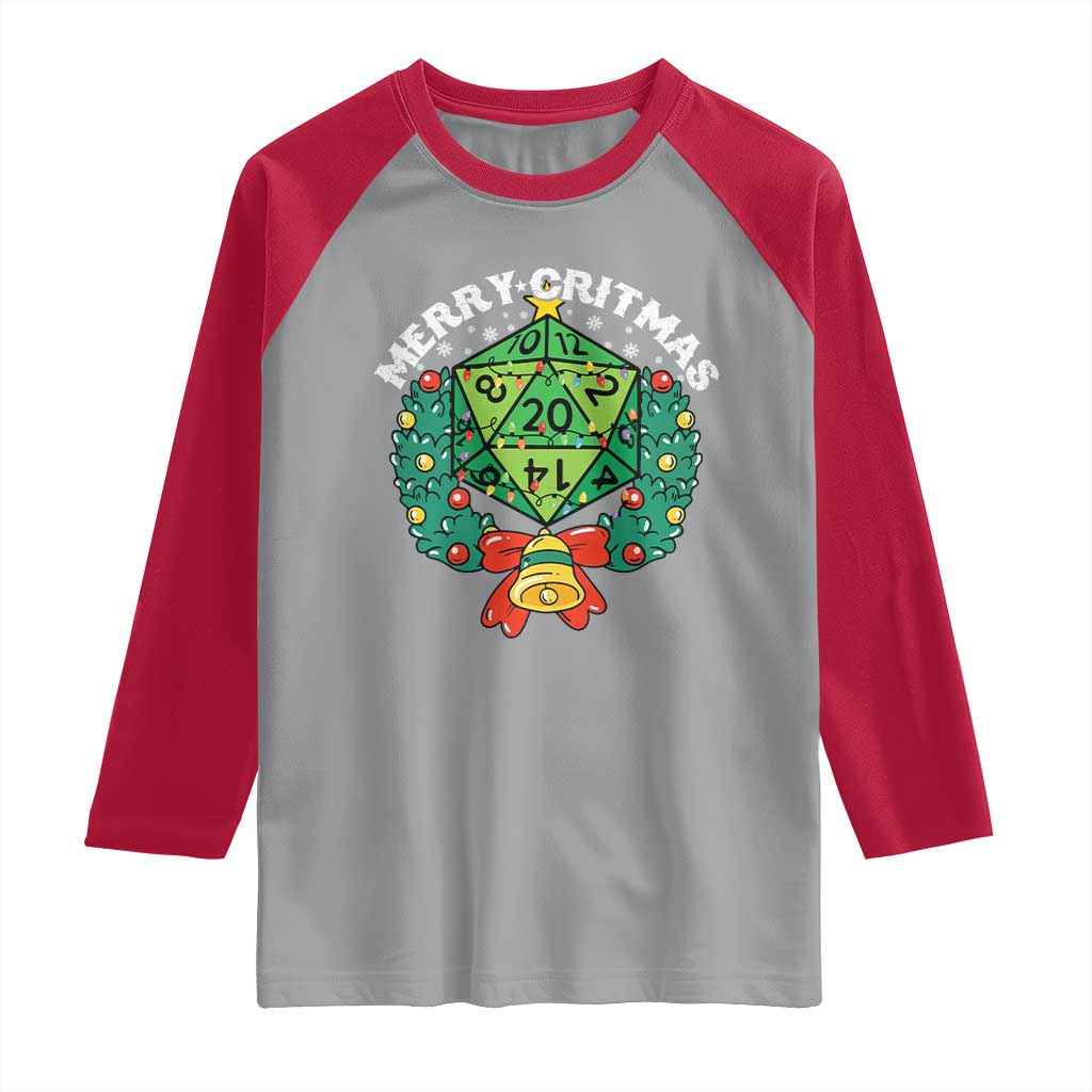Funny Christmas RPG Raglan Shirt Merry Critmas D20 RPG Gamer Dice Gaming Xmas - Wonder Print Shop