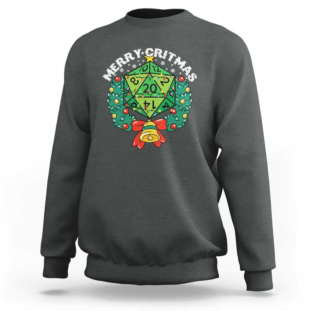 Funny Christmas RPG Sweatshirt Merry Critmas D20 RPG Gamer Dice Gaming Xmas - Wonder Print Shop