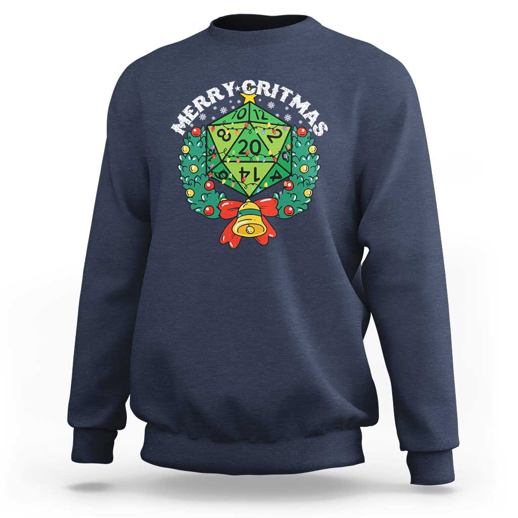 Funny Christmas RPG Sweatshirt Merry Critmas D20 RPG Gamer Dice Gaming Xmas - Wonder Print Shop