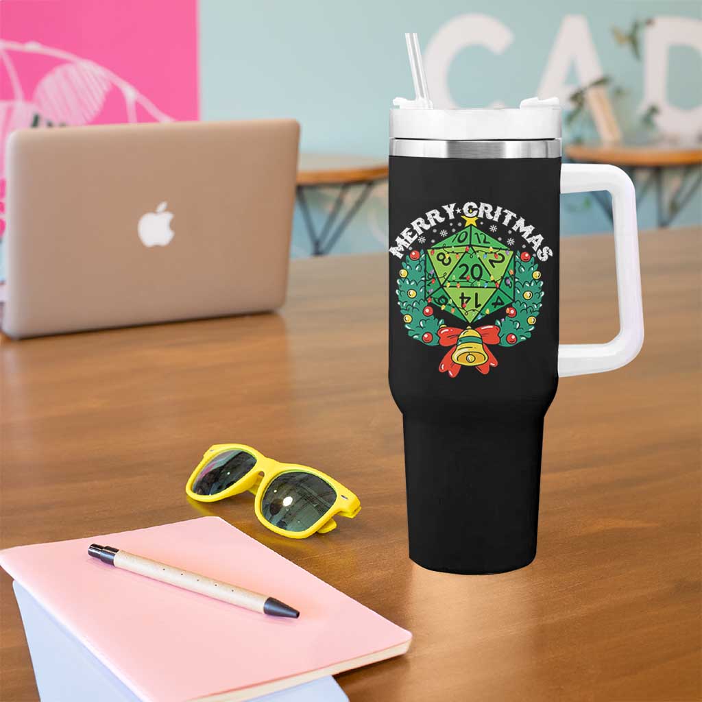 Funny Christmas RPG Tumbler With Handle Merry Critmas D20 RPG Gamer Dice Gaming Xmas - Wonder Print Shop