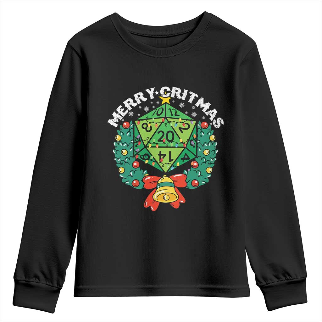 Funny Christmas RPG Youth Sweatshirt Merry Critmas D20 RPG Gamer Dice Gaming Xmas - Wonder Print Shop