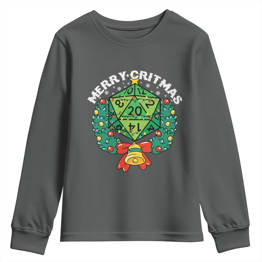 Funny Christmas RPG Youth Sweatshirt Merry Critmas D20 RPG Gamer Dice Gaming Xmas - Wonder Print Shop