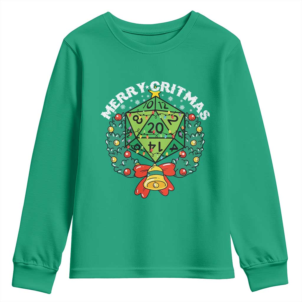 Funny Christmas RPG Youth Sweatshirt Merry Critmas D20 RPG Gamer Dice Gaming Xmas - Wonder Print Shop