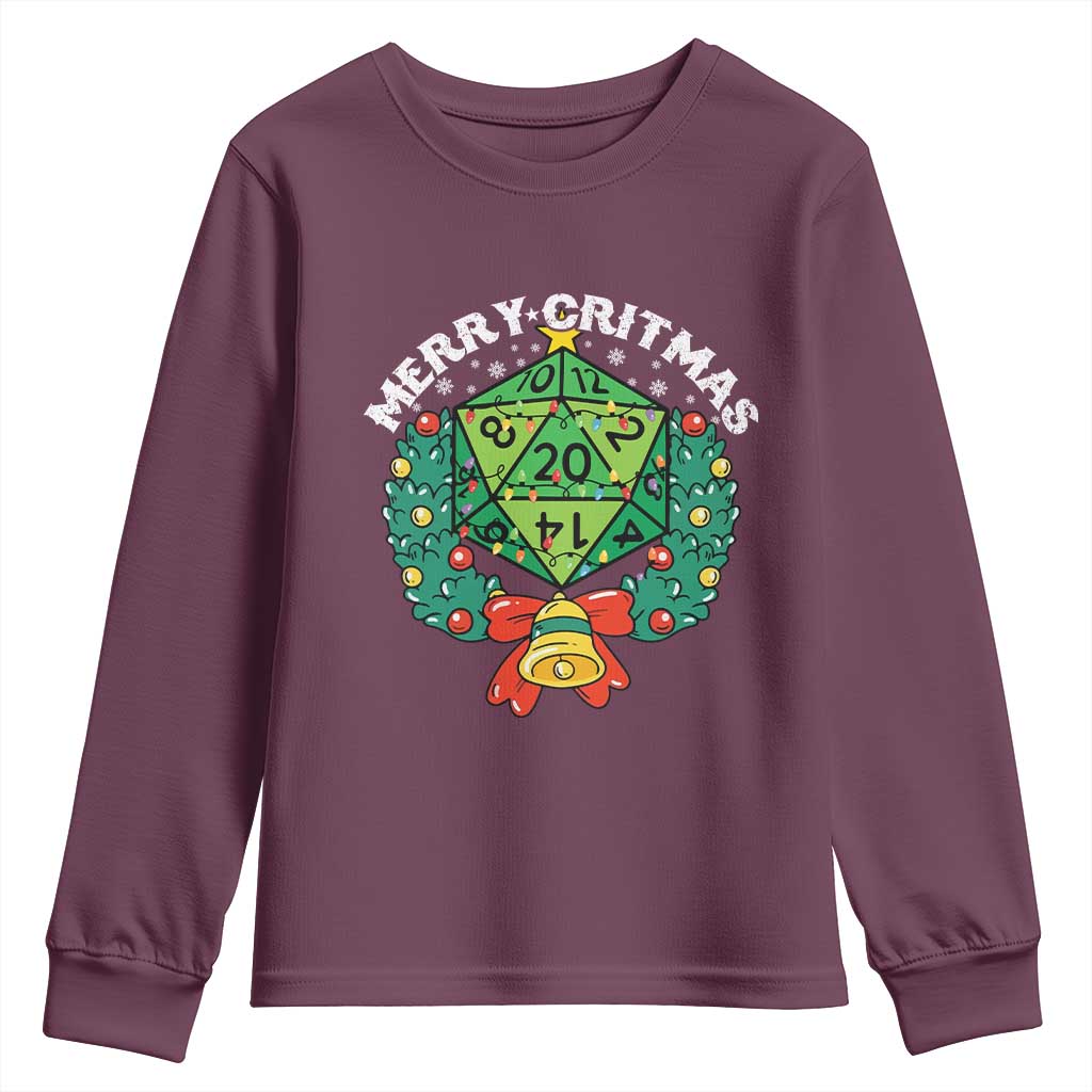 Funny Christmas RPG Youth Sweatshirt Merry Critmas D20 RPG Gamer Dice Gaming Xmas - Wonder Print Shop