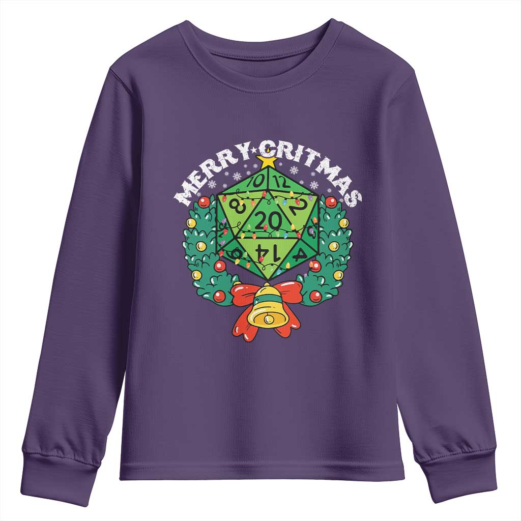Funny Christmas RPG Youth Sweatshirt Merry Critmas D20 RPG Gamer Dice Gaming Xmas - Wonder Print Shop