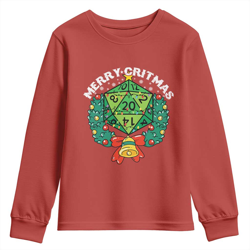 Funny Christmas RPG Youth Sweatshirt Merry Critmas D20 RPG Gamer Dice Gaming Xmas - Wonder Print Shop